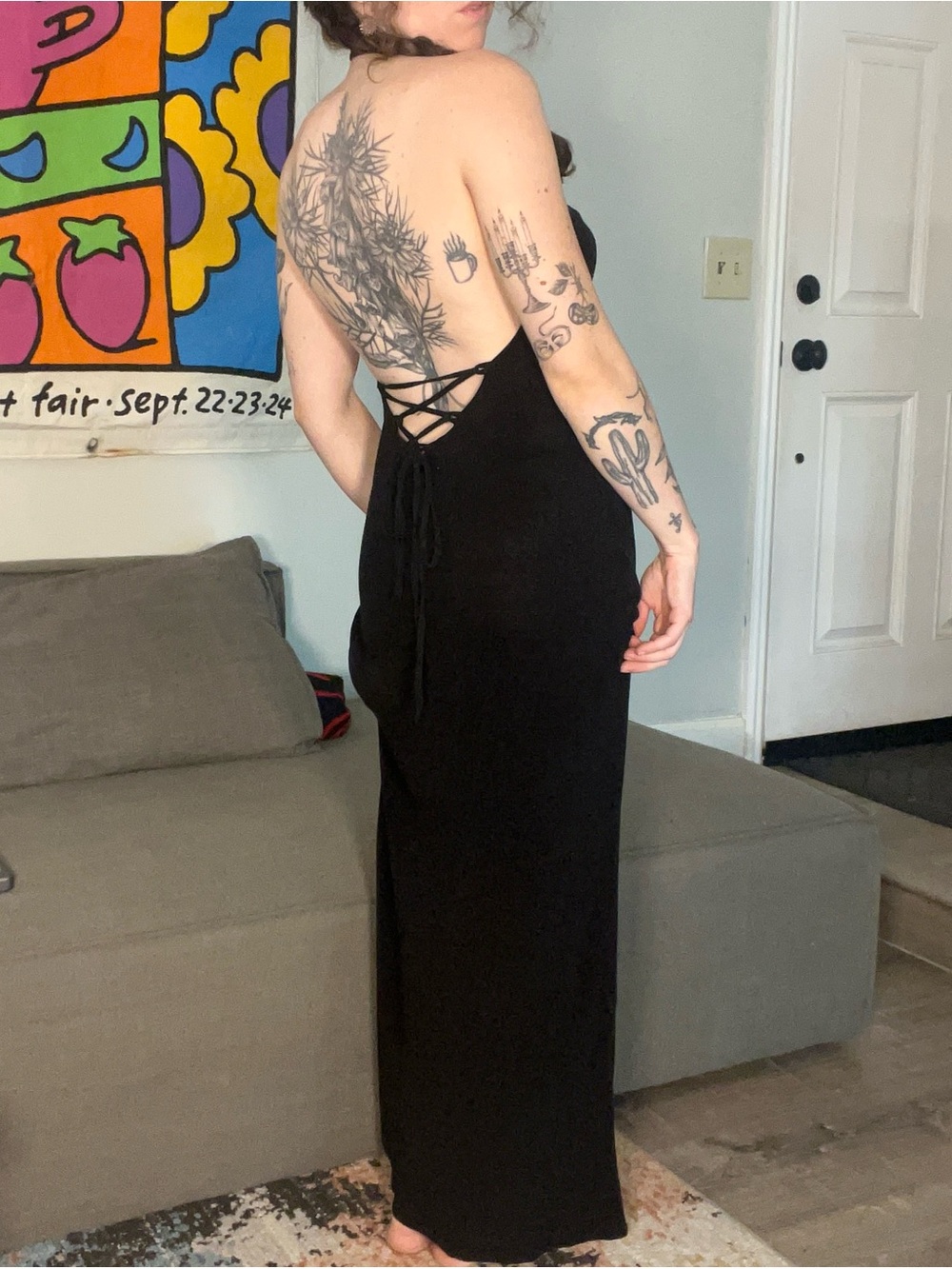FP Beach Black Knit Halter Maxi Dress Open Back Size Medium - Picture 2 of 10